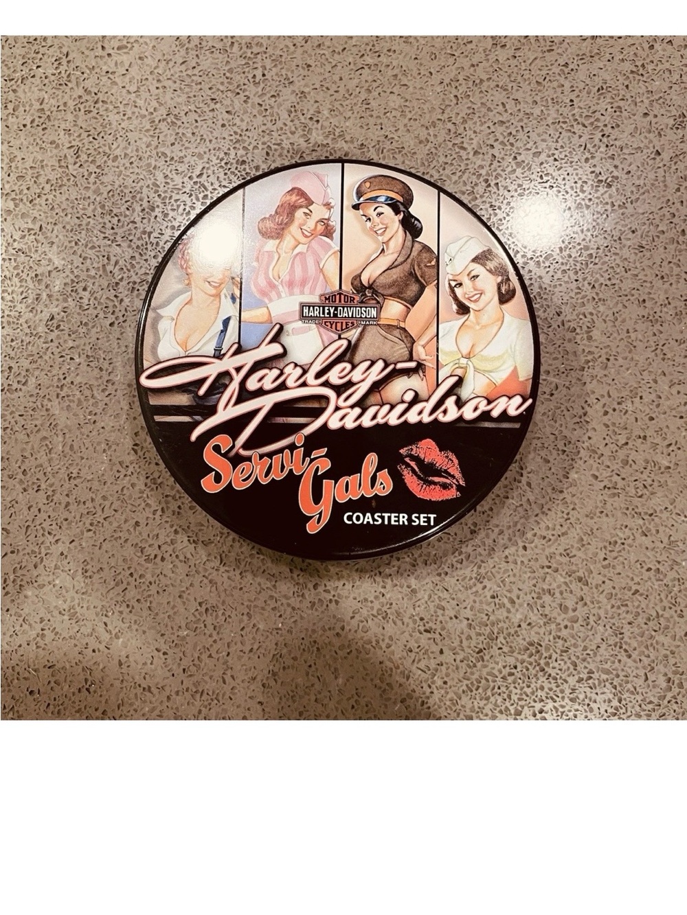 Harley-Davidson Servi-Gals Round Wall Art - Black, Cream & Pink Accents